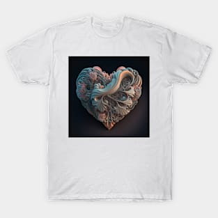 A Fractal Design in A Heart Motif T-Shirt
